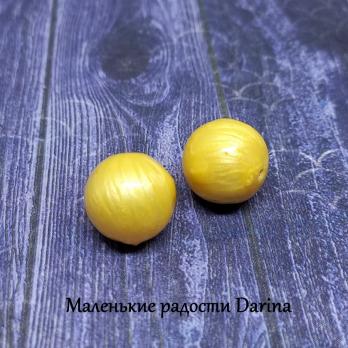 Бусина Жемчуг Майорика желтый гладкий шар 14 мм 2 шт.