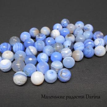 Бусина Агат голубой темный граненый шар 10 мм 20 шт.
