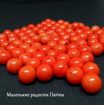 Бусина Коралл оранжево-алый гладкий шар 8,2+- мм