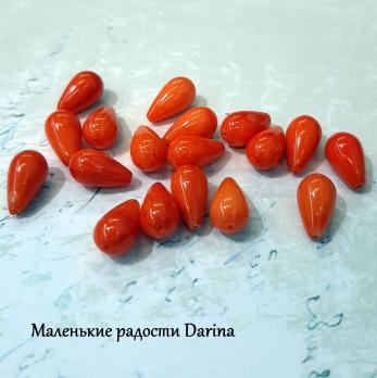 Бусина Коралл пылкий красно-оранжевый гладкая капля 13-12х7+- мм