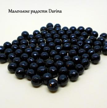 Бусина Оникс черный (халцедон) граненый шар 10 мм
